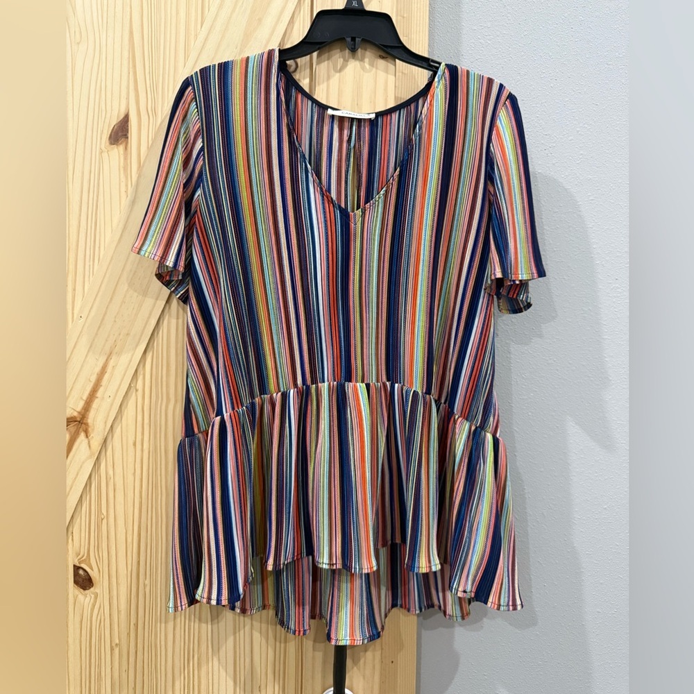 Colorful Asymmetrical Peplum Blouse